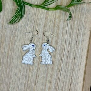 Pearl White Bunny Earrings | Handmade | Whimsical Spring Cottagecore Dangles